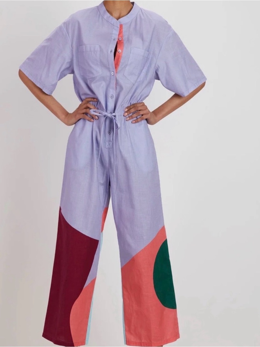 NWOT The Kit Issa Lavender Colorblock Wide-Leg Jumpsuit XS